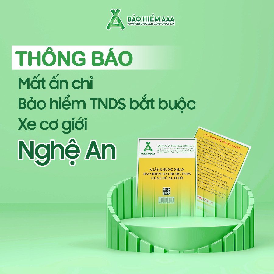 THÔNG BÁO MẤT ẤN CHỈ BẢO HIỂM TNDS BẮT BUỘC XE CƠ GIỚI - CHI NHÁNH NGHỆ AN